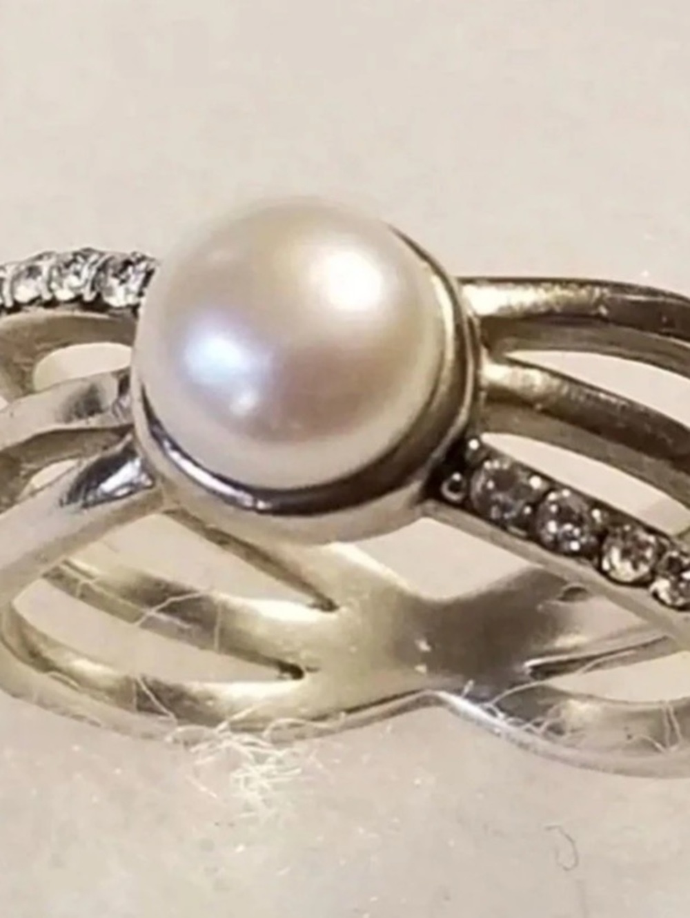 RARE Silpada Sterling Silver Pearl Cubic Zirconia Ring size 5